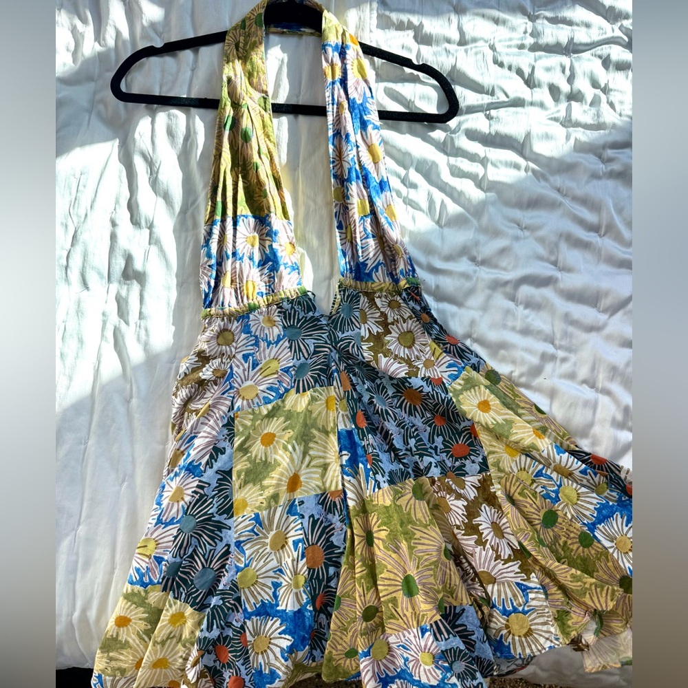 Zara Floral Halter Dress with Patchwork Design